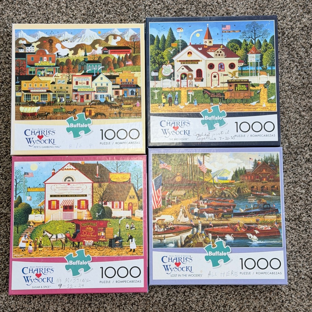 Lot of 4 Charles Wysocki 1000 Piece Jigsaw Puzzles Buffalo Games Americana Art